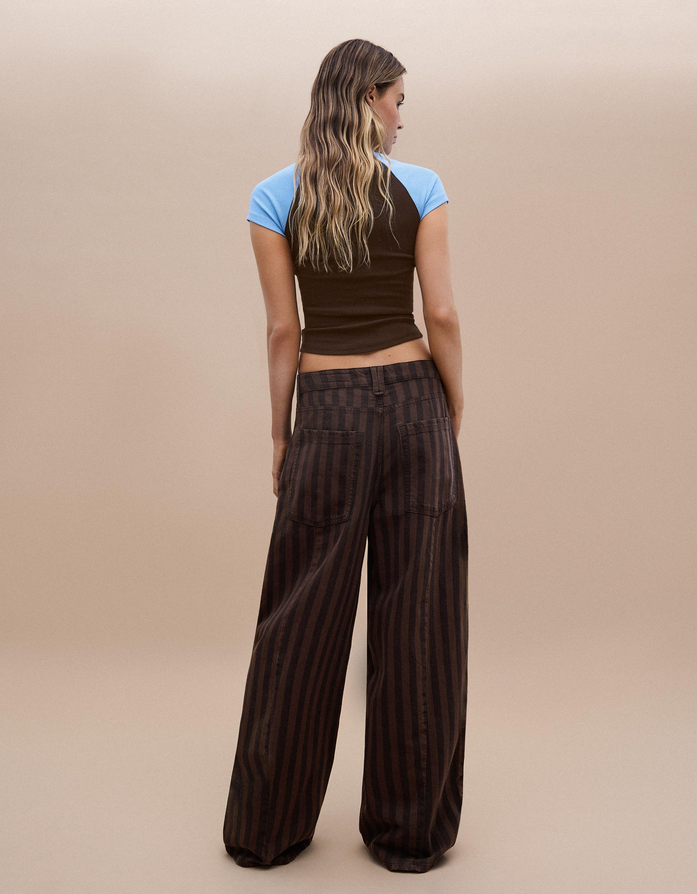 Stripe barrel trousers — Brown