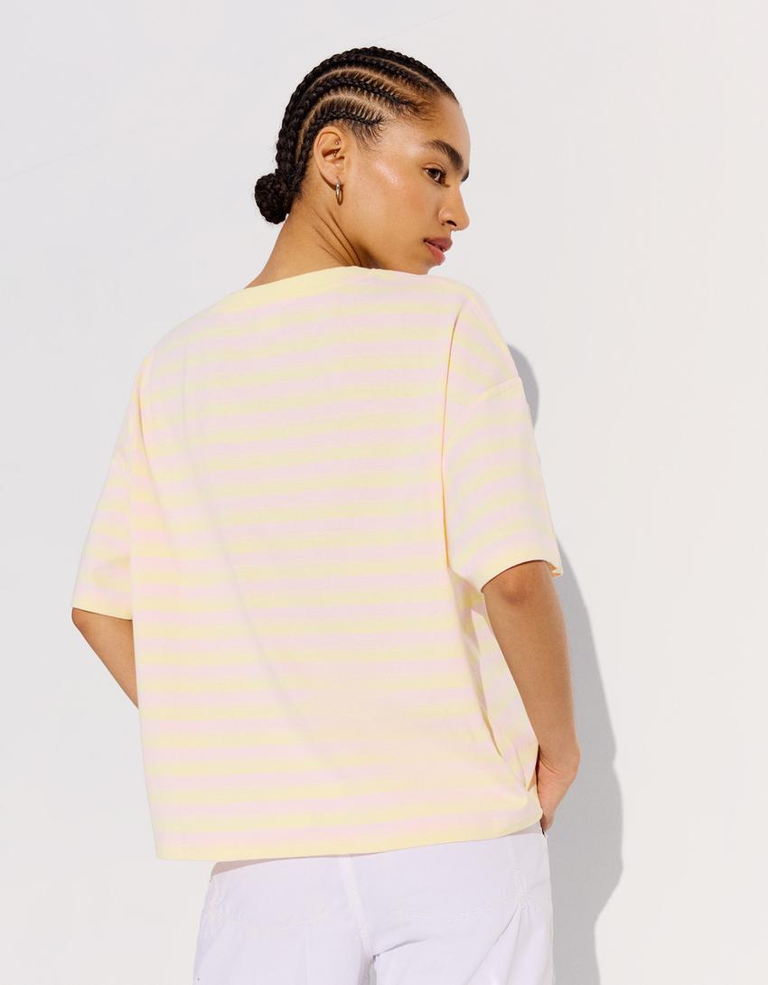 Gestreiftes Boxy-Fit T-Shirt-Gelb