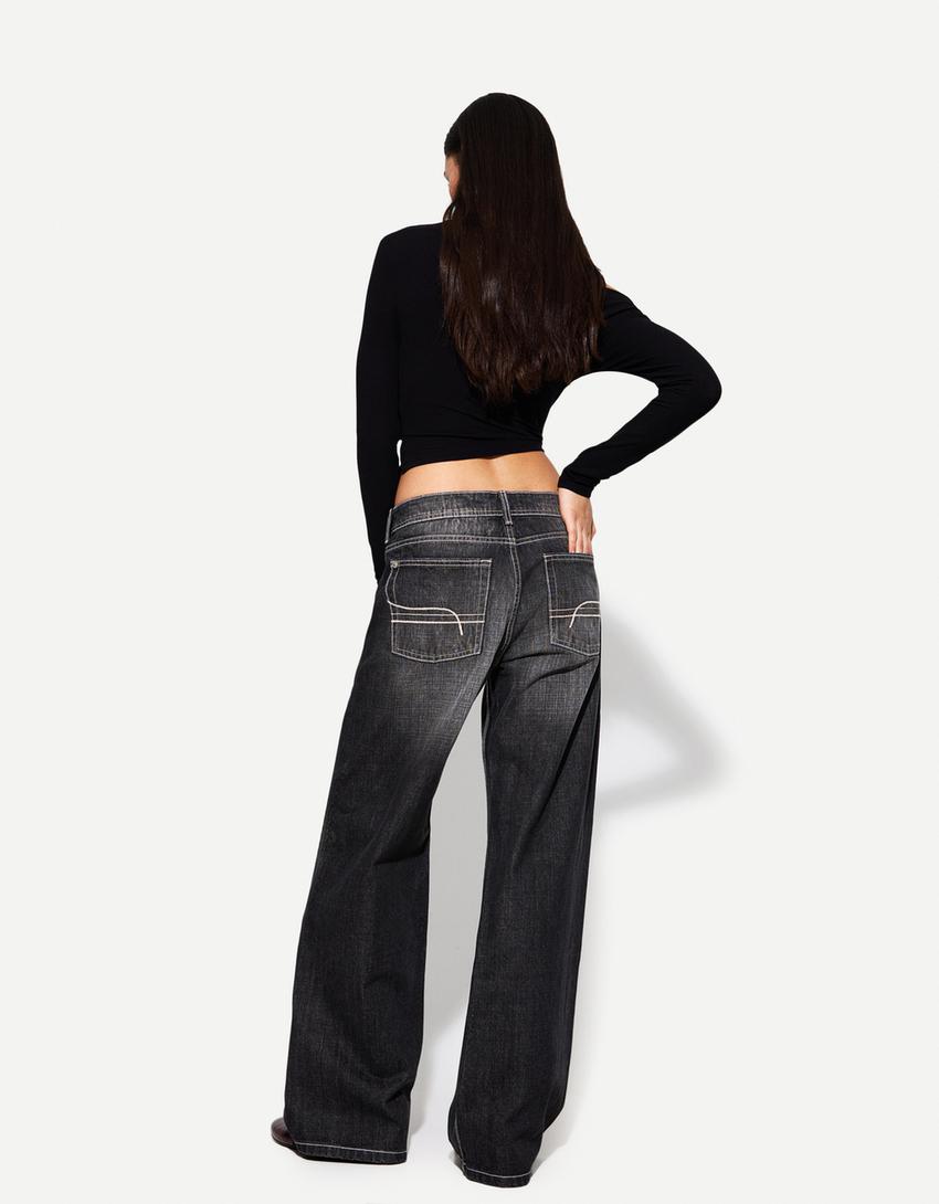 Low waist baggy jean-Koyu gri-1