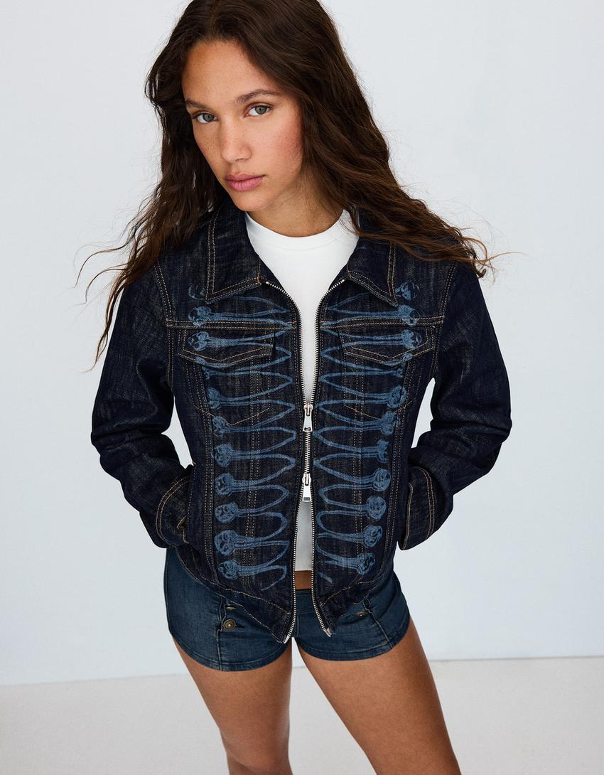Fermuarlı trucker denim ceket - Görsel 4