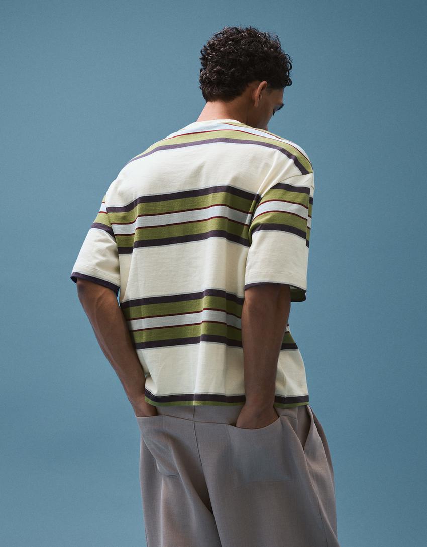 T-shirt manches courtes Boxy fit imprimé-Blanc cassé