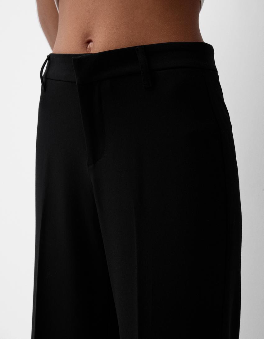Geniş paça özel dikim pantolon-Siyah-5