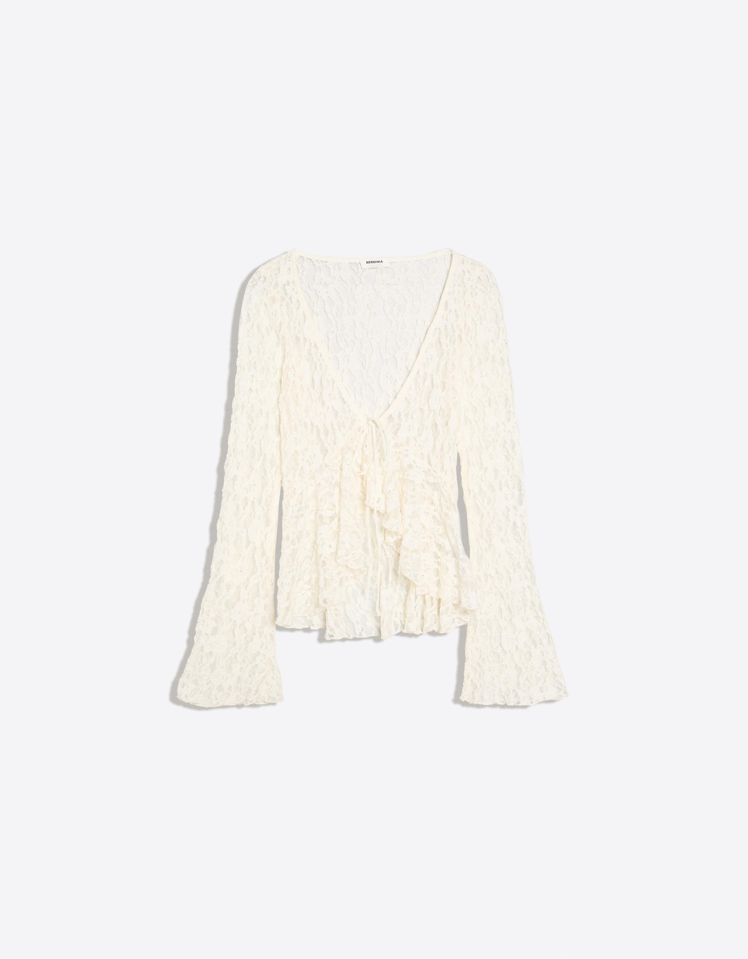 Bershka Chaqueta Encaje Volantes Mujer Crudo