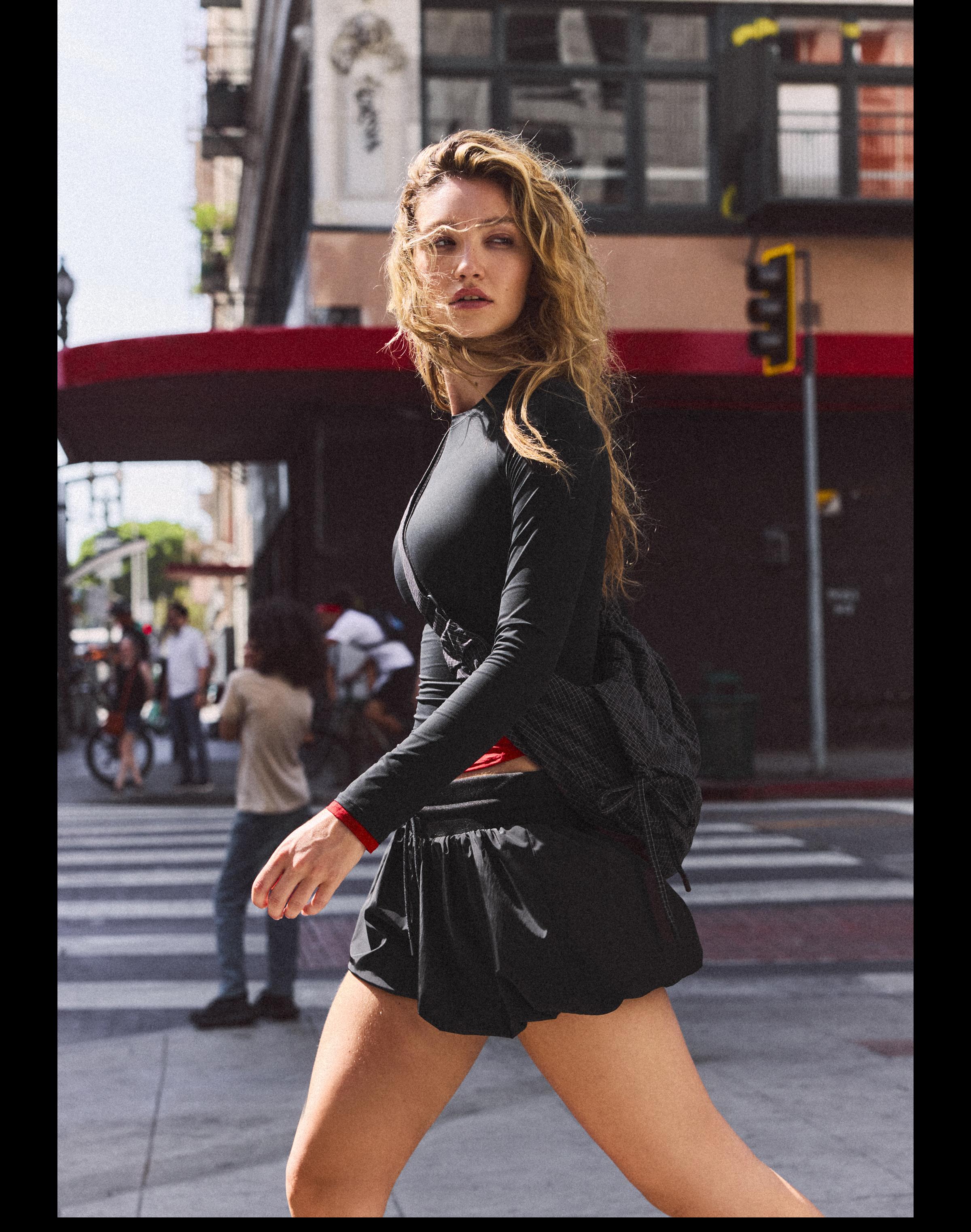 Technical mini skort with elasticated waist — Black