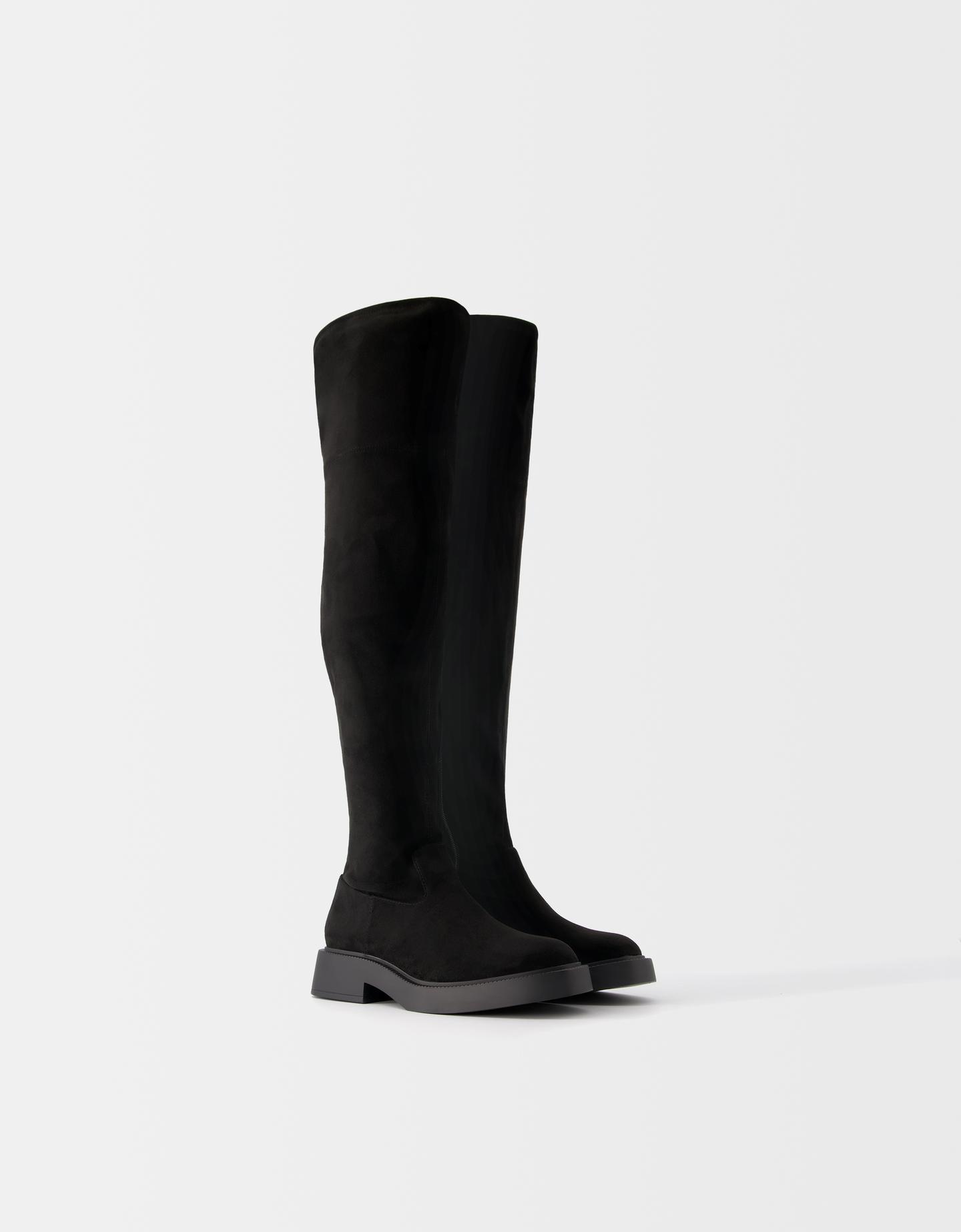 Bershka Bota Plana Alta Ajustada Mujer 41 Negro