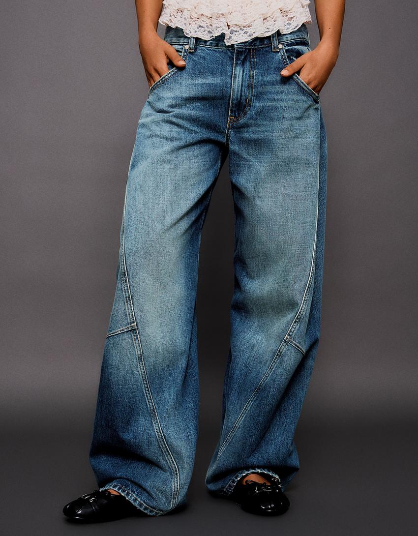 Barrel Jeans mit tiefem Bund-Ausgewaschenes Blau