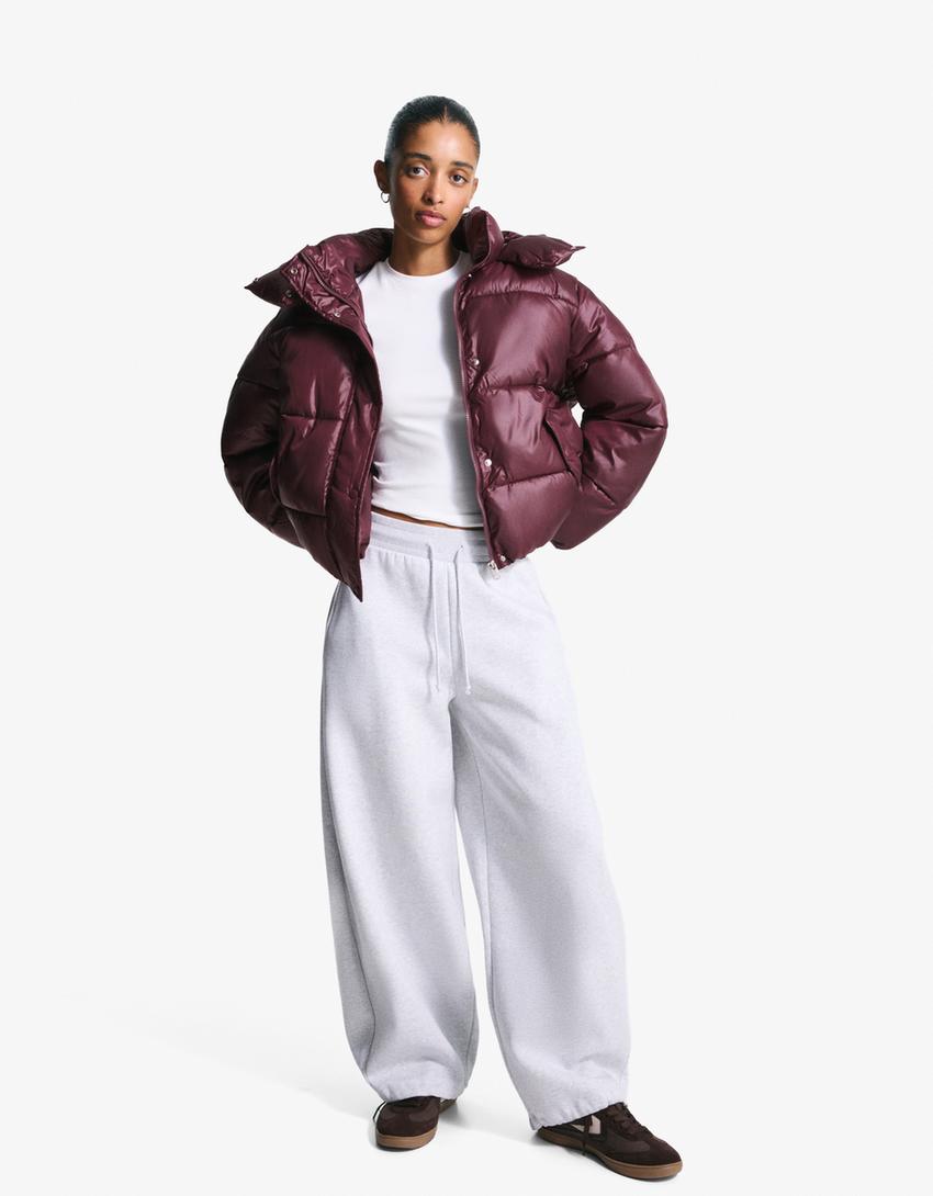 Puffer jacket with hood-Burgundy-2