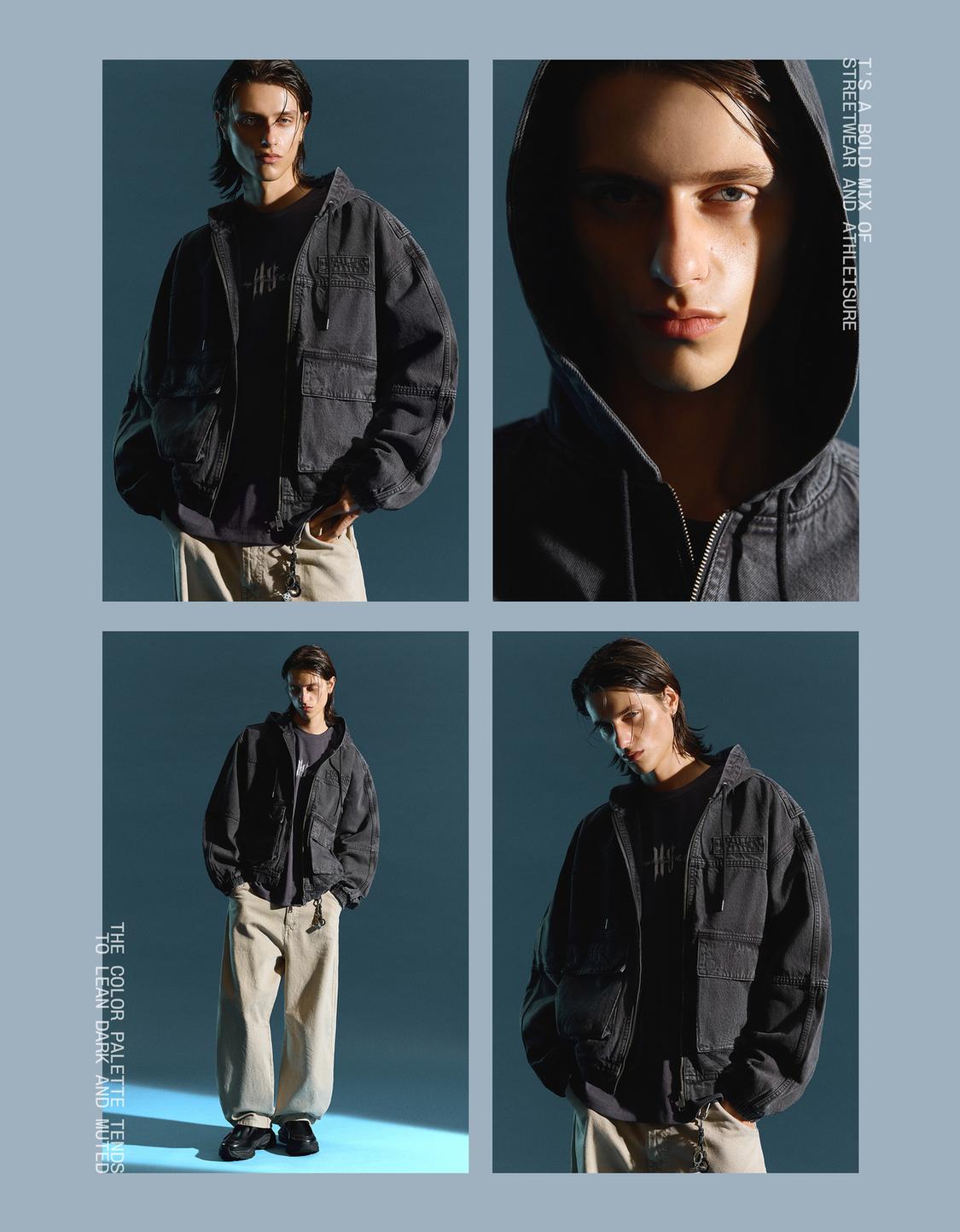Faded-effect hooded jacket