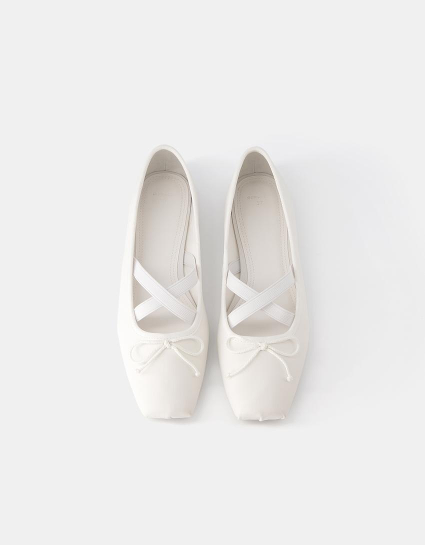 حذاء باليرينا بمقدمة مربعة-أبيض-5