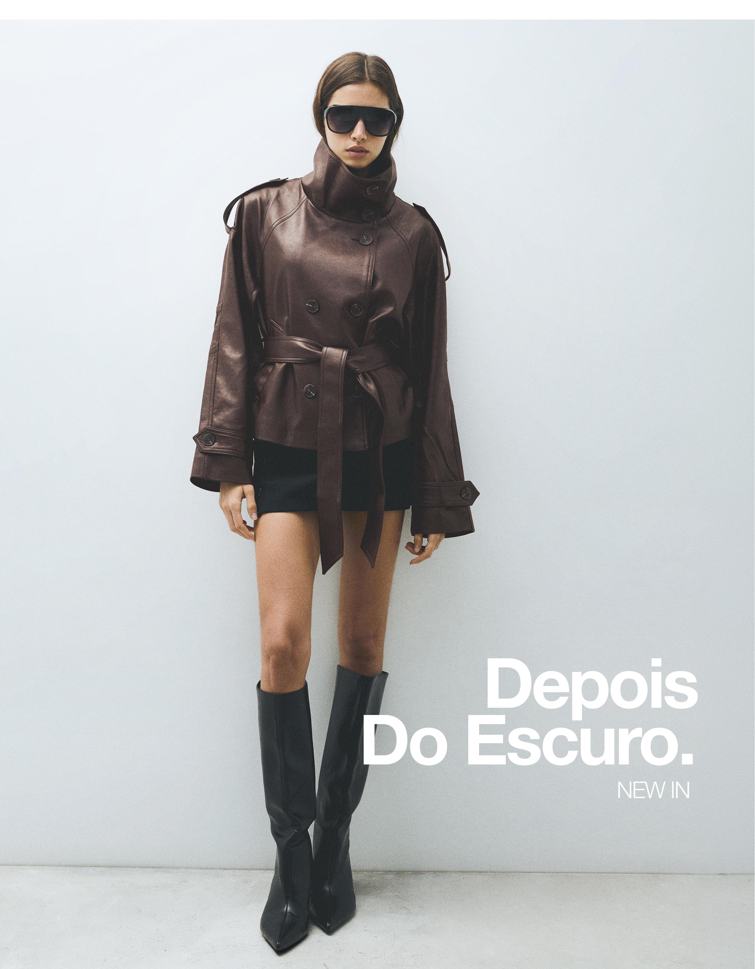 Short leather effect trench jacket — Brown