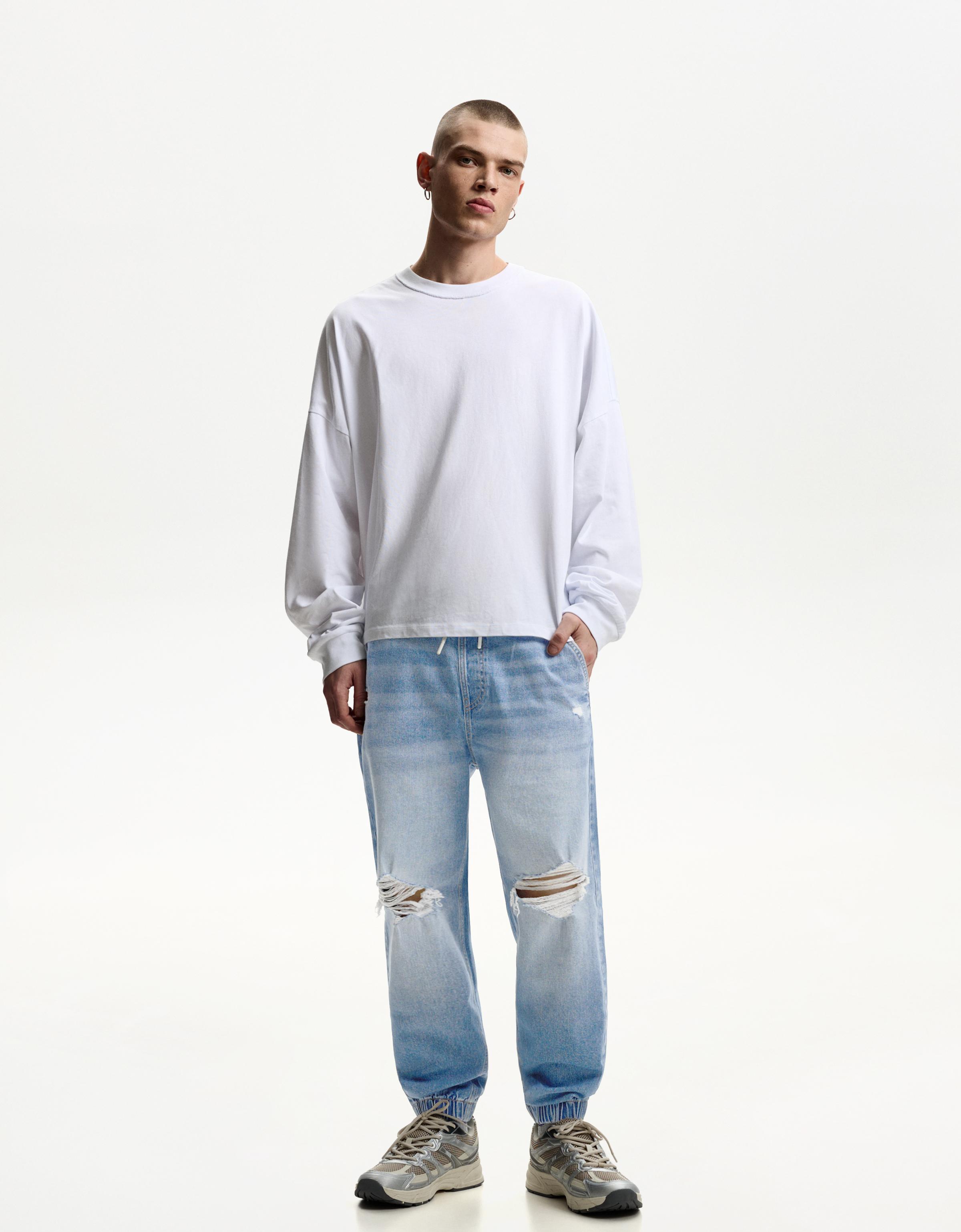 Bershka Jogger-Jeans Mit Zierrissen Herren Xxs Ausgewaschenes Blau