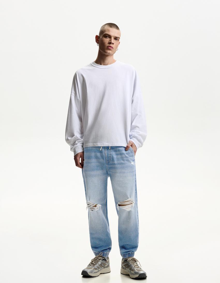 Jeans jogger rotos-Azul lavado