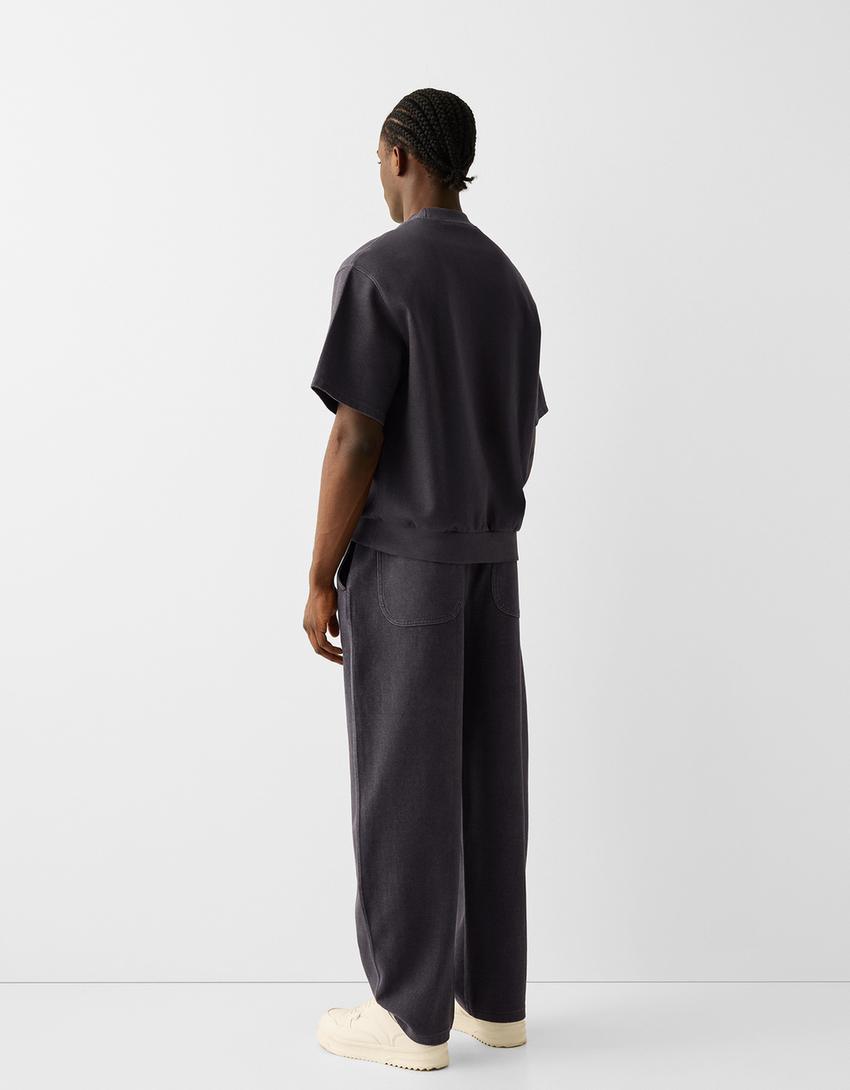 Calças wide leg efeito lavado-Preto-2