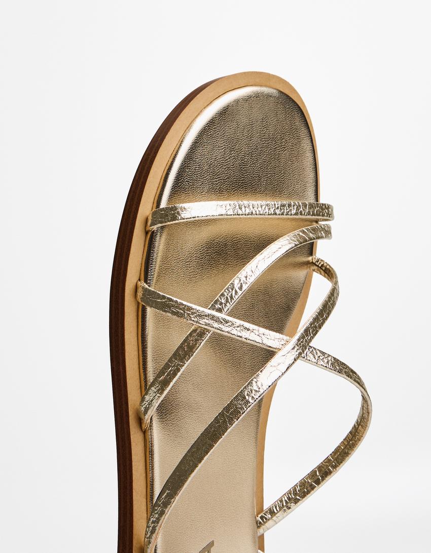 Flat multi strap sandals-Gold