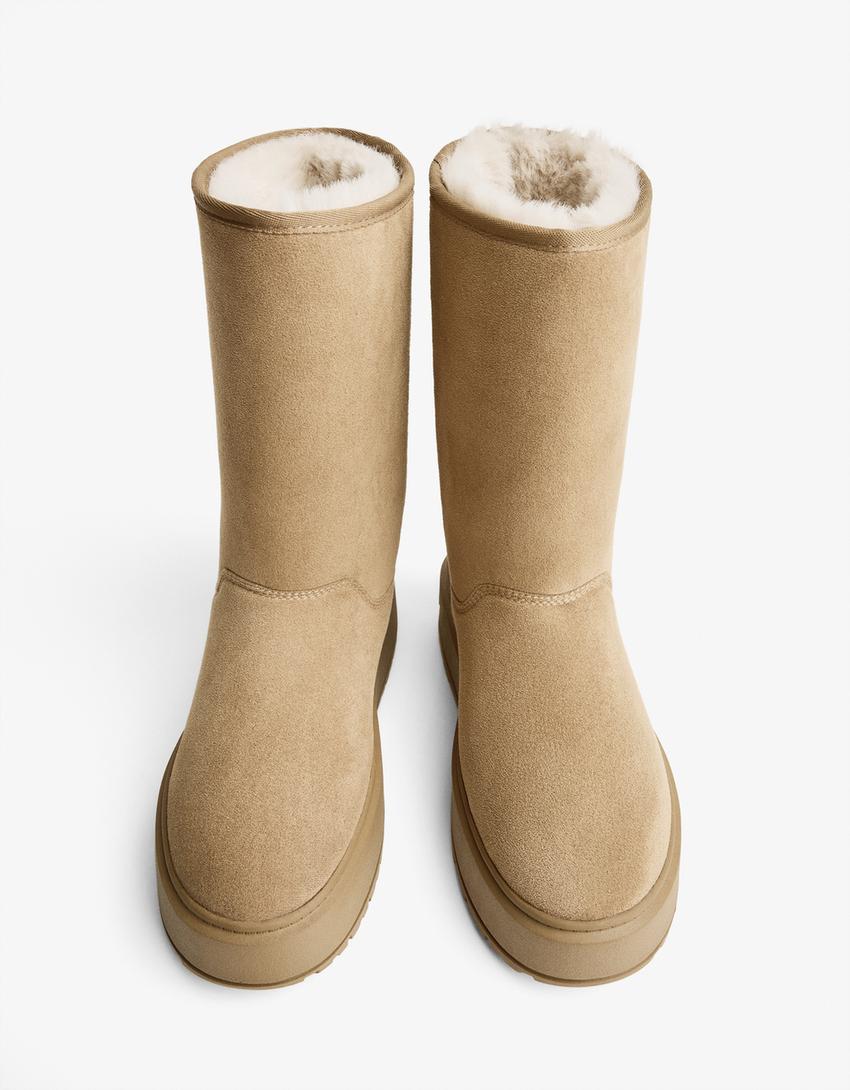 Platform boots with faux fur lining-SAND-3