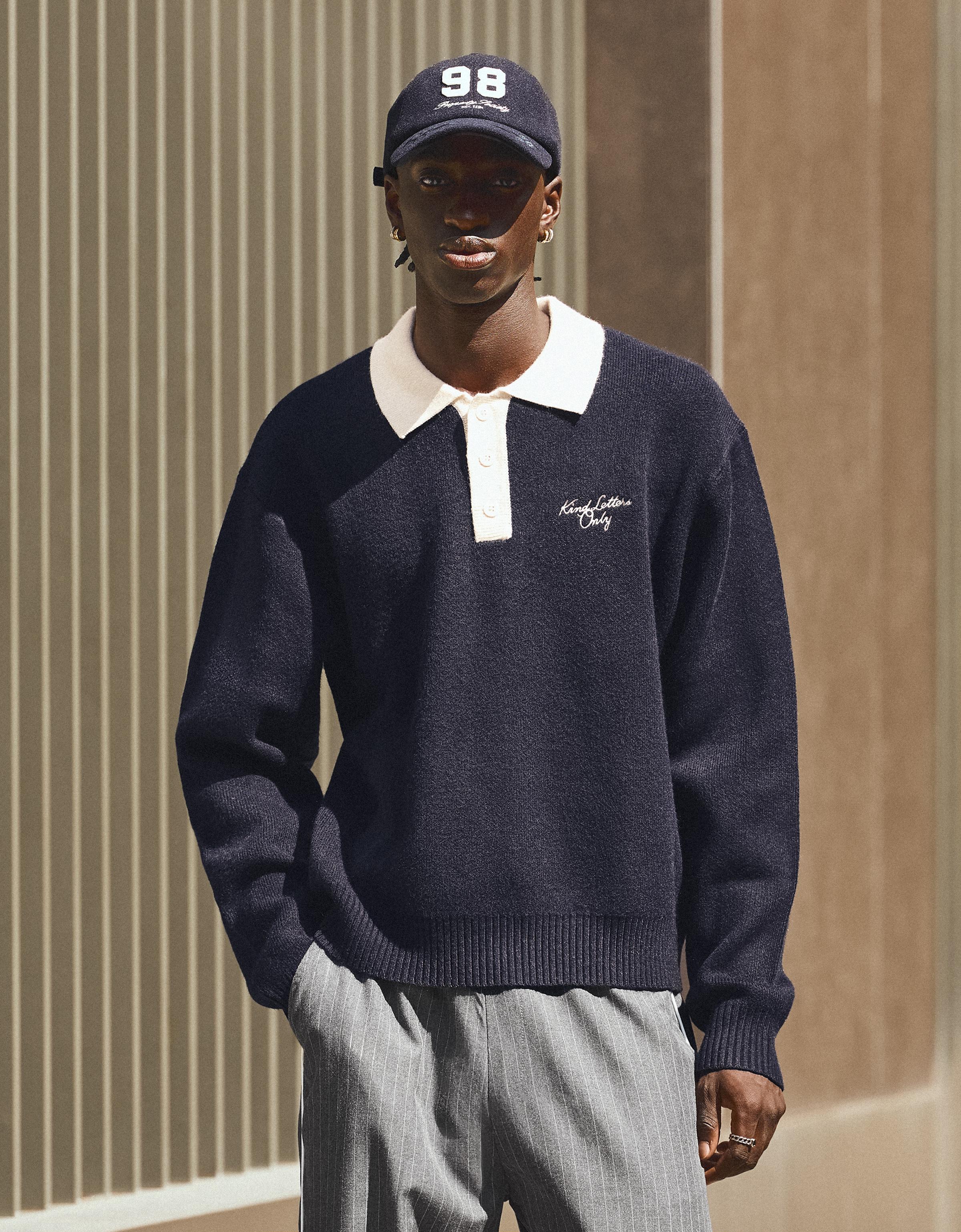 Contrast embroidered polo collar sweater - Men | Bershka