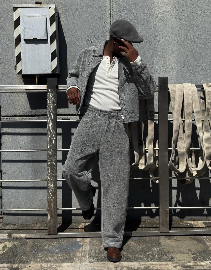 Denim jack met structuur-Gewassen blauw