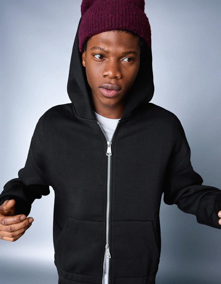 Neoprene effect zip-up hoodie