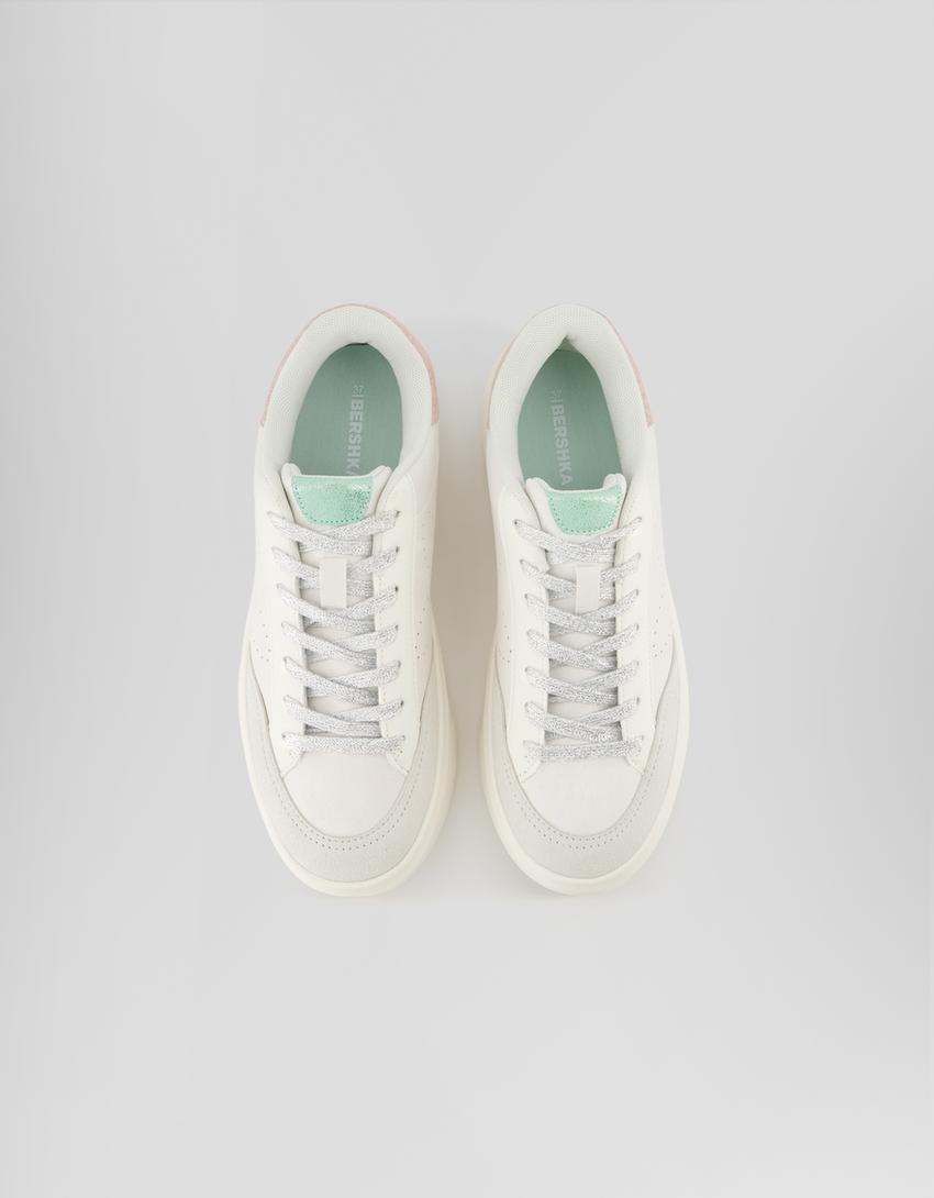 Sneakers gravées motif animal et brillants-Blanc-3