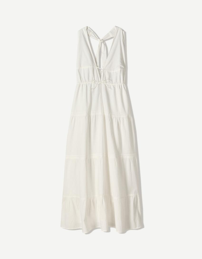 Vestido midi cuello halter-Blanco