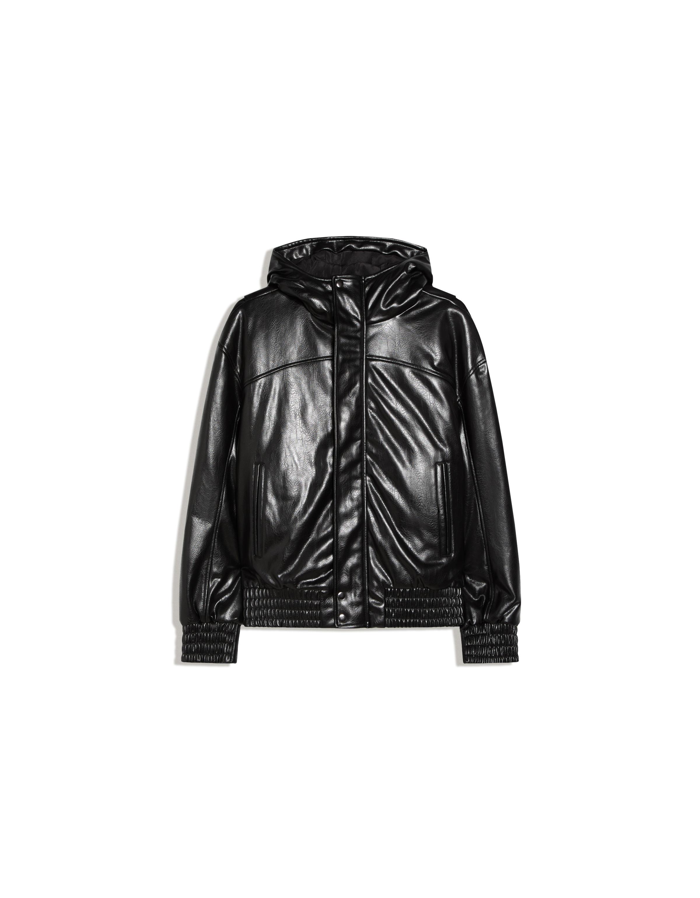 Hooded leather effect jacket — Black