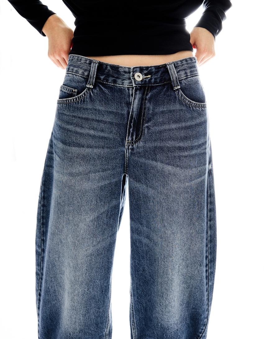 Baggy barrel-jeans med low waist-Blå