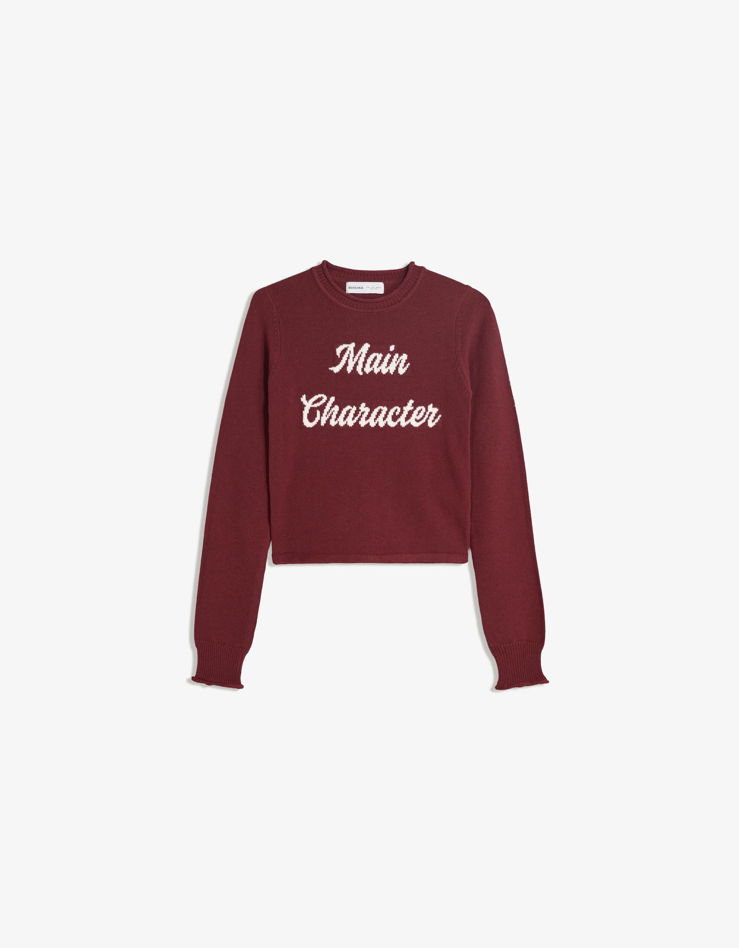 Bershka Pullover Mit Print Damen Xs Bordeaux