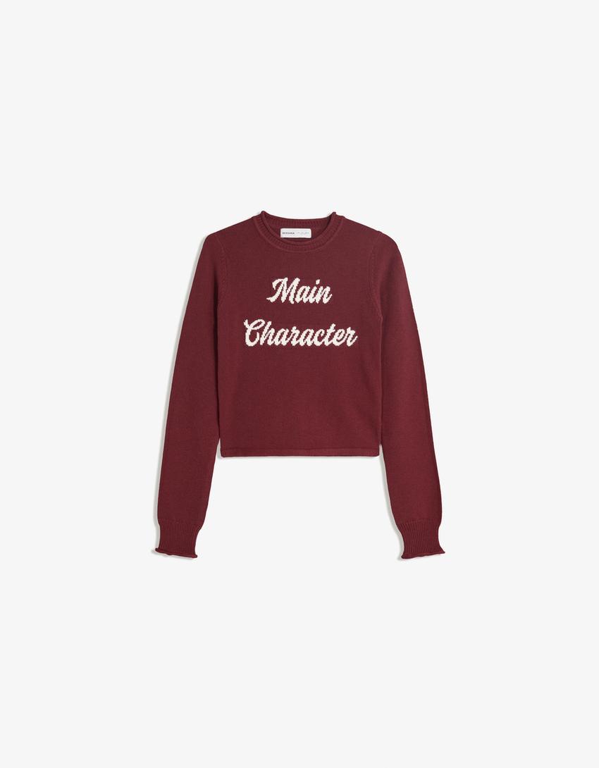 Pulover s printom-Bordo-0