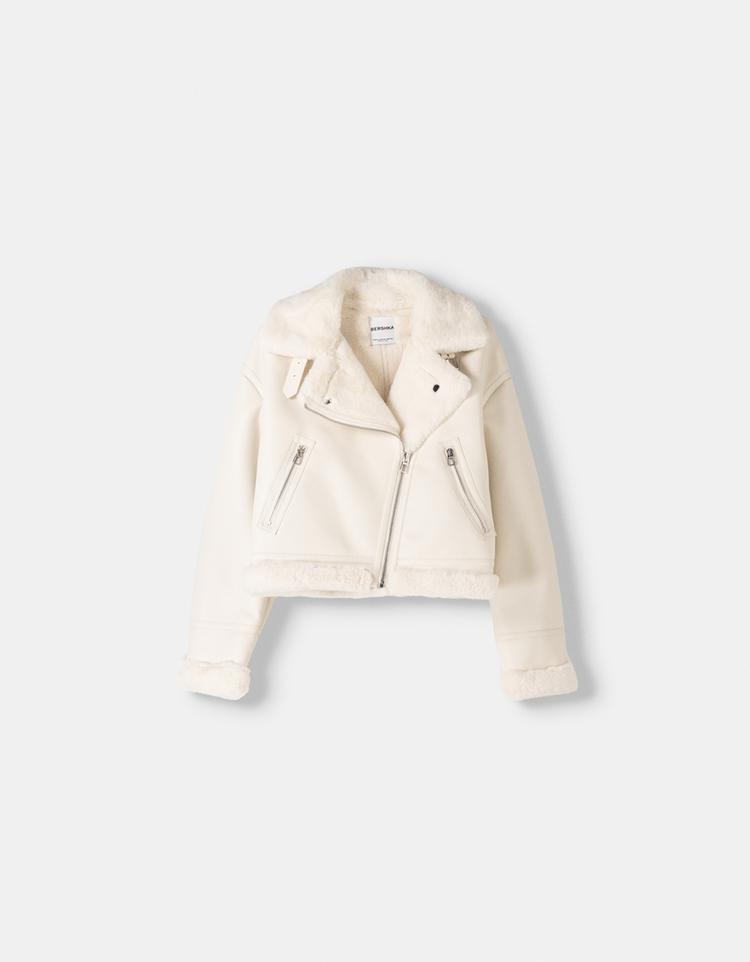 Faux shearling biker jacket