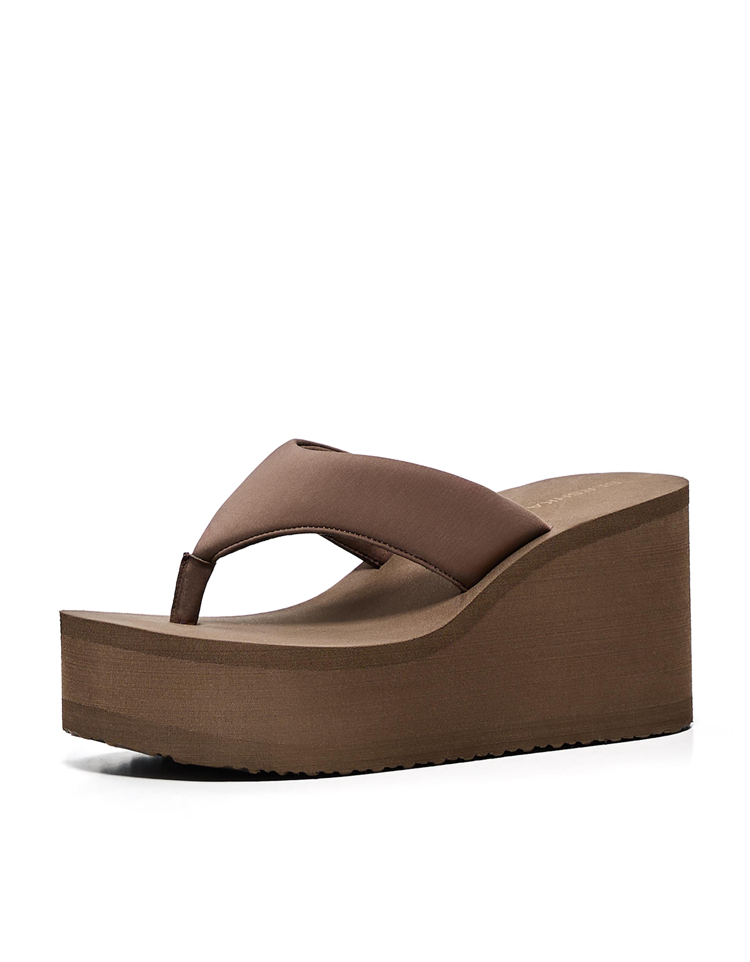 Thong heeled platform sandals — TAUPE