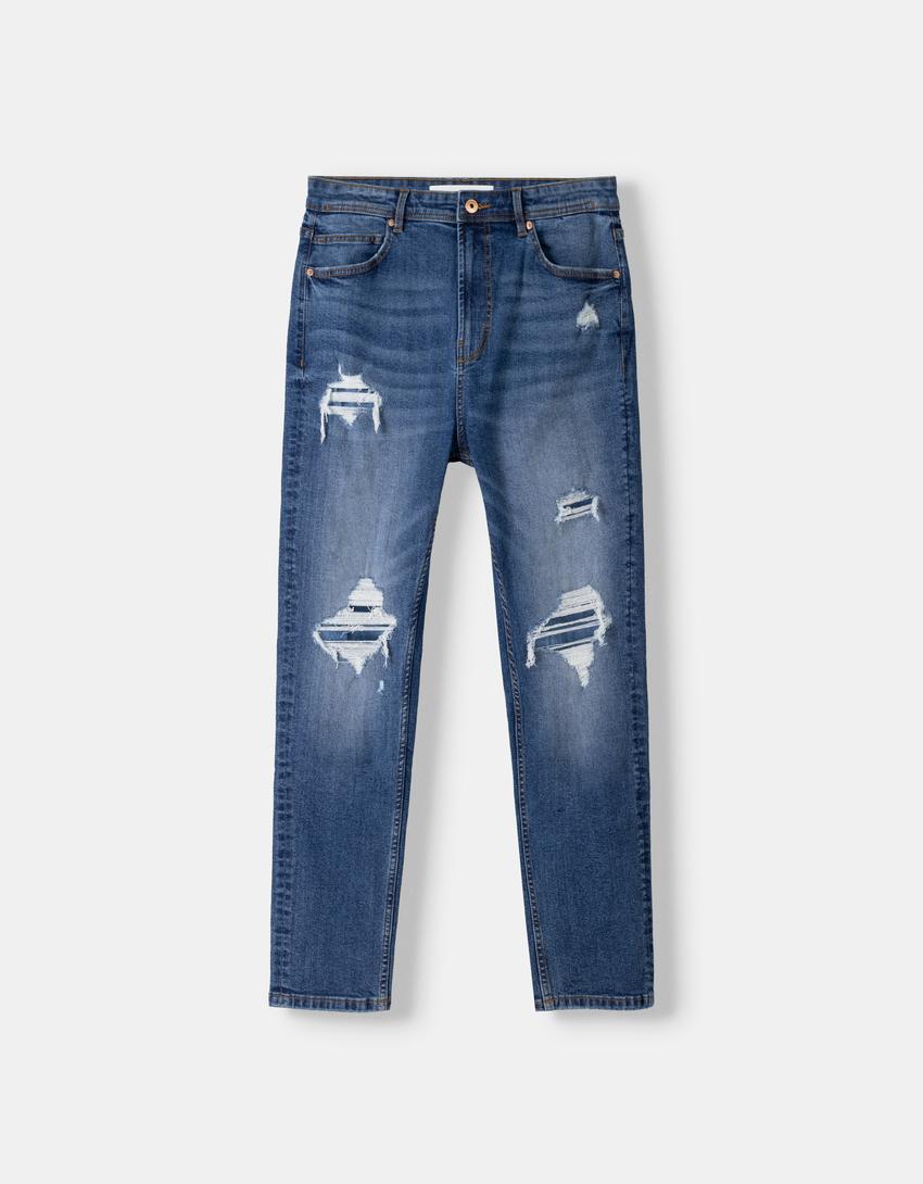 Jeans carrot rotos-Azul-5