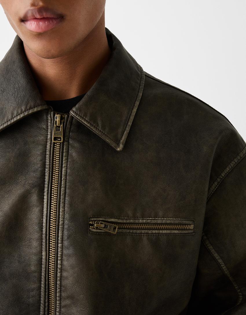 Blouson bomber en similicuir-Marron-5