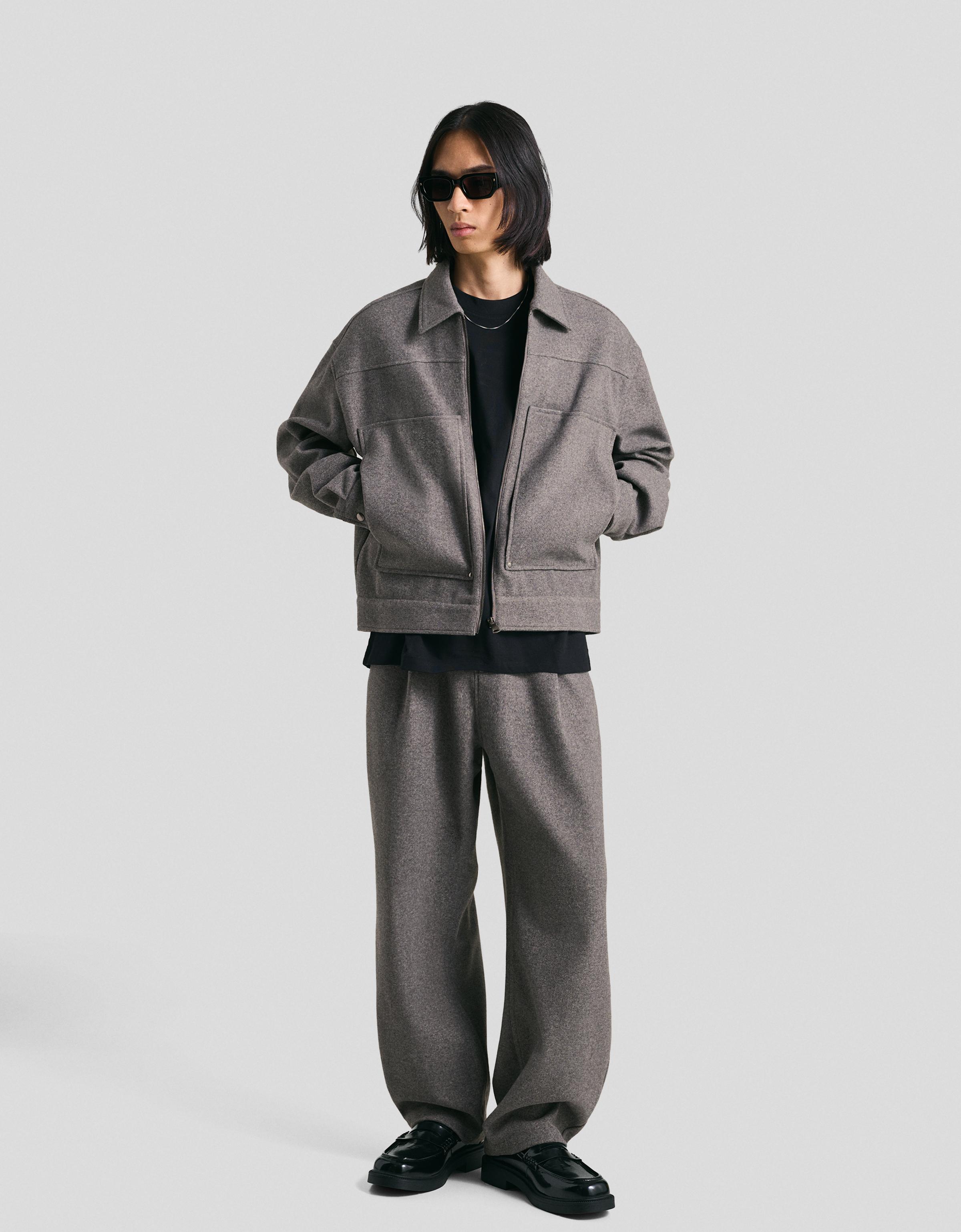 Bershka Puffärmel Flanellhose Herren 42 Dunkelgrau