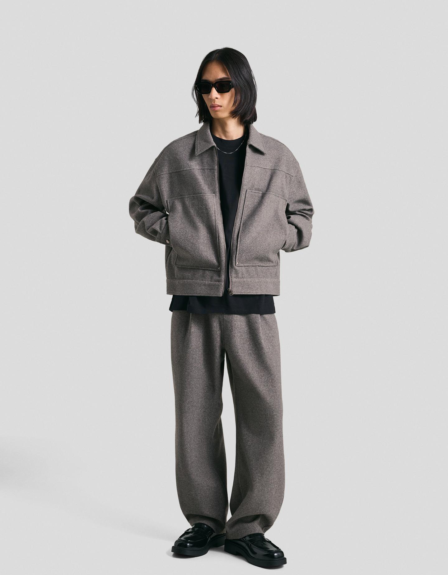 Bershka spodnie o kroju balloon z flaneli ciemnoszary