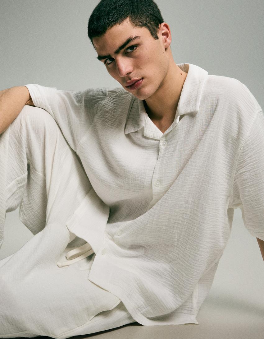 Textured short sleeve shirt-White