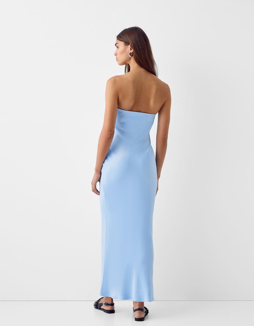 Maxi satin bandeau dress-Light blue
