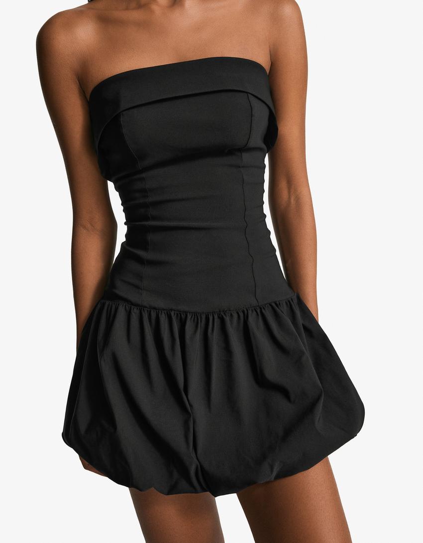 Vestido mini bandeau balão-Preto