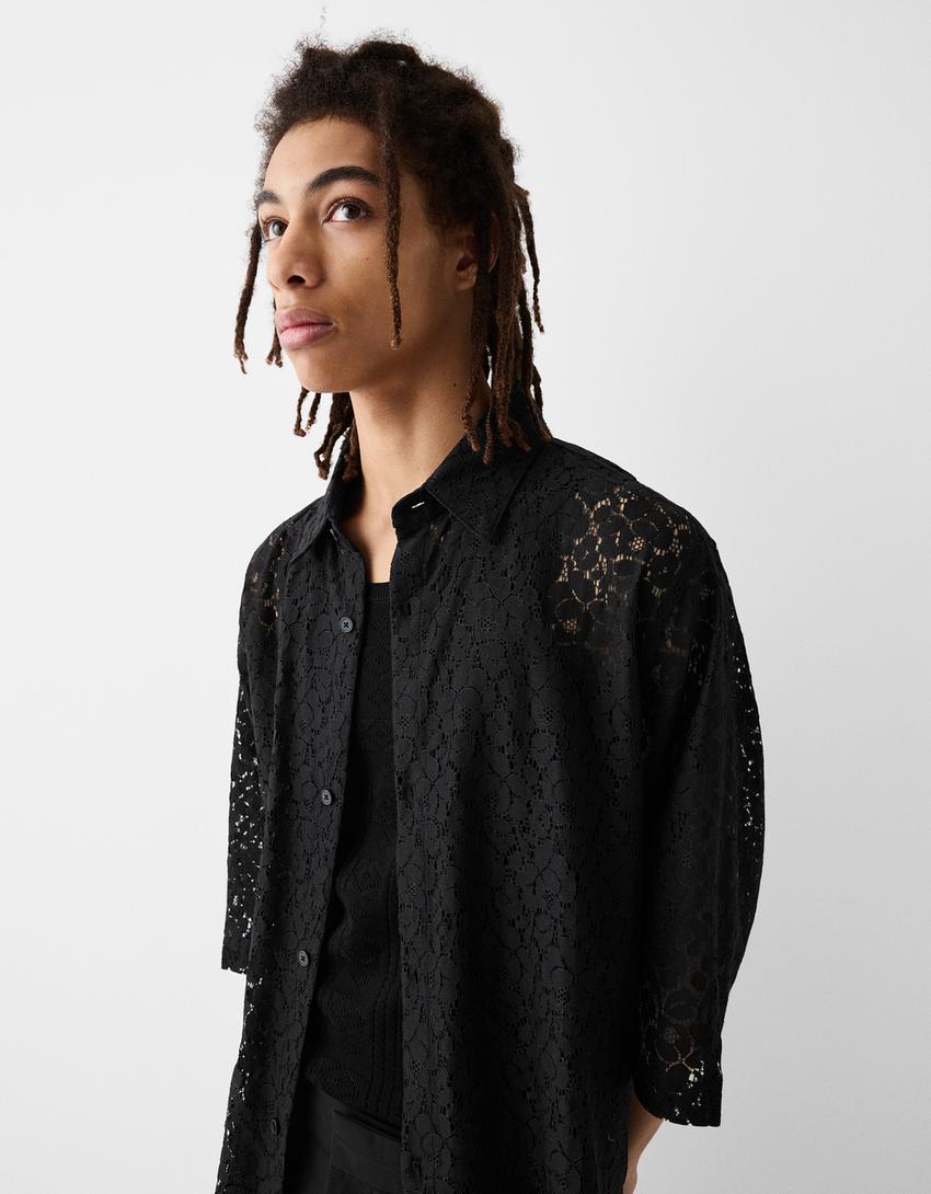 قميص بأكمام بطول 3/4-أسود-2