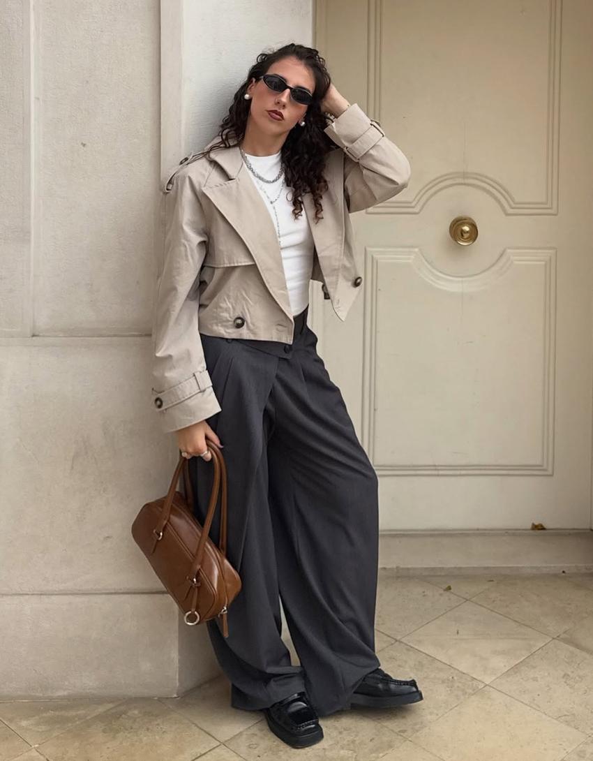 Tailored fit trousers with crossover waist-Dark grey