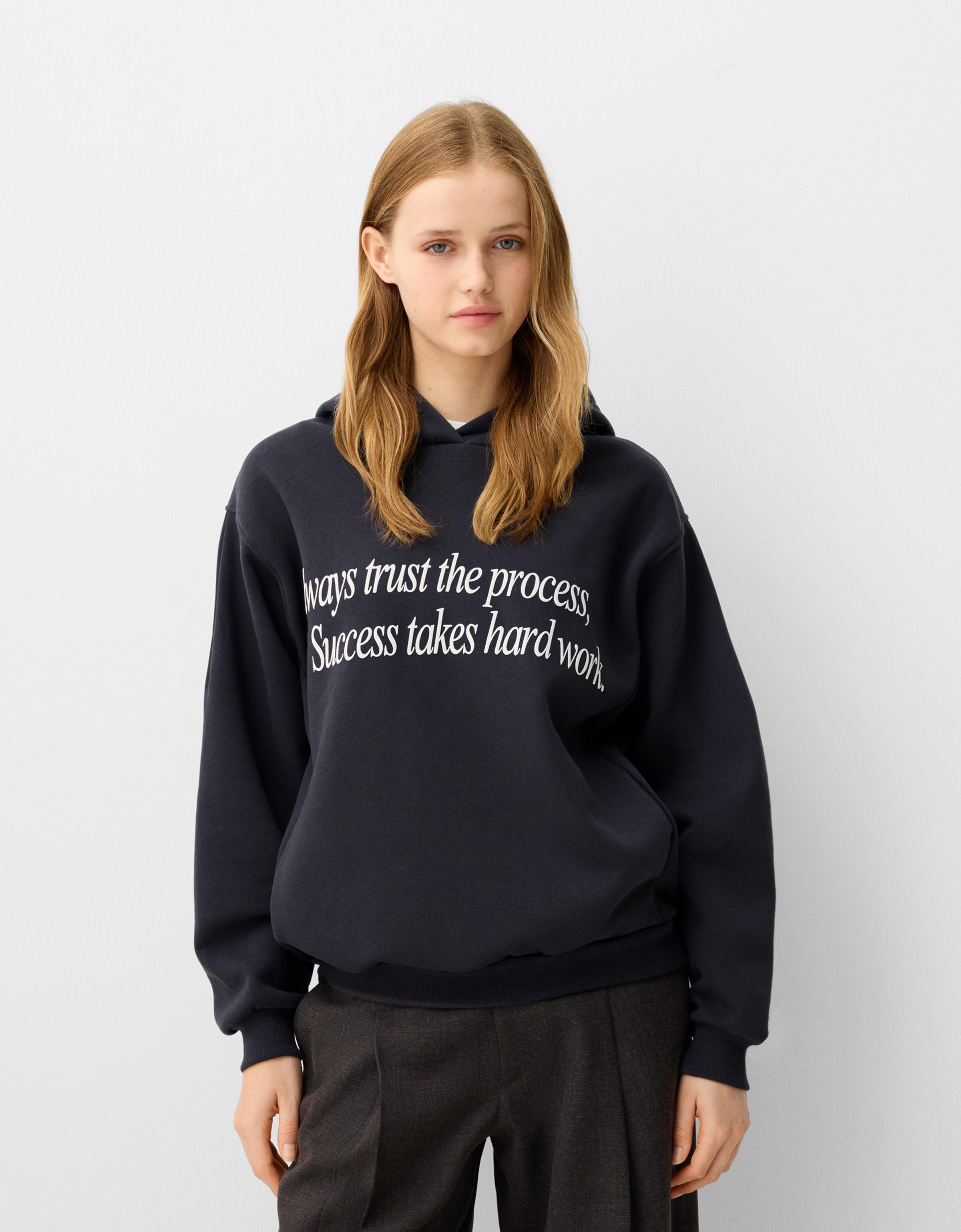 Bershka Hoodie Mit Print Damen M Dunkelgrau