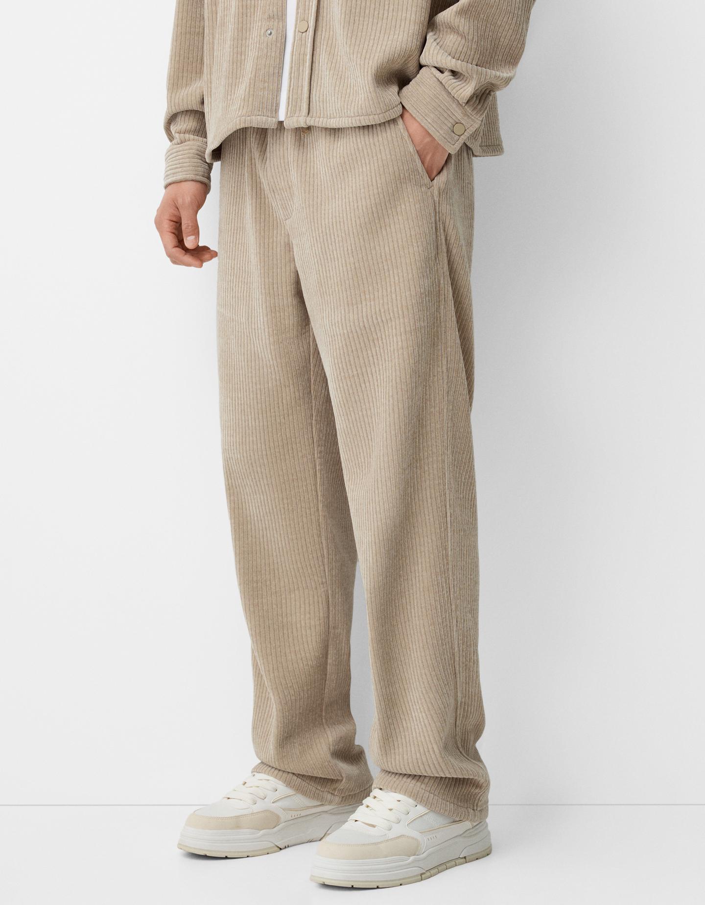 Bershka Pantalón Jogger Baggy Chenilla Hombre M Arena