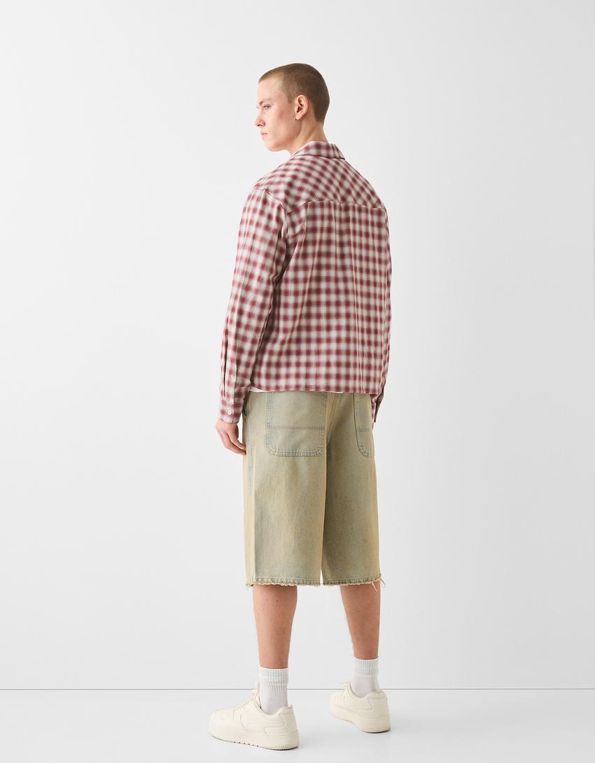 Chemise manches longues carreaux-Rouge-1