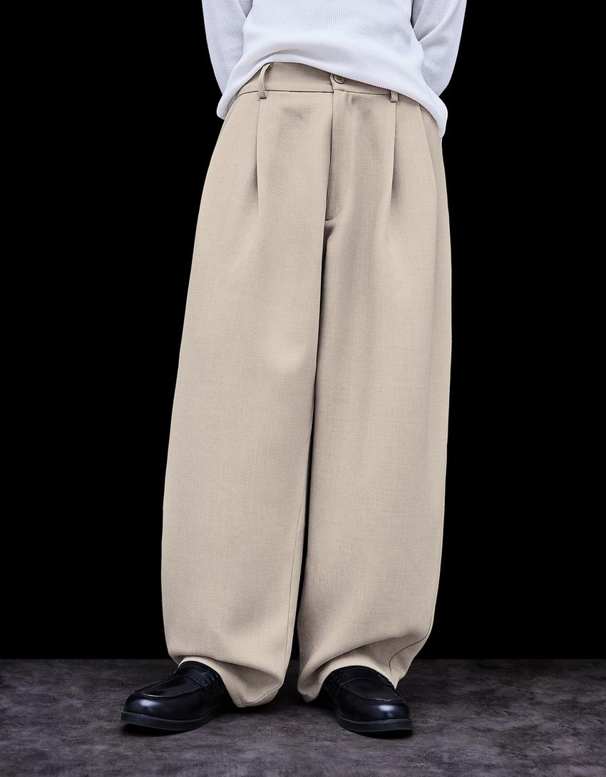 Super baggy tailored fit trousers-Stone