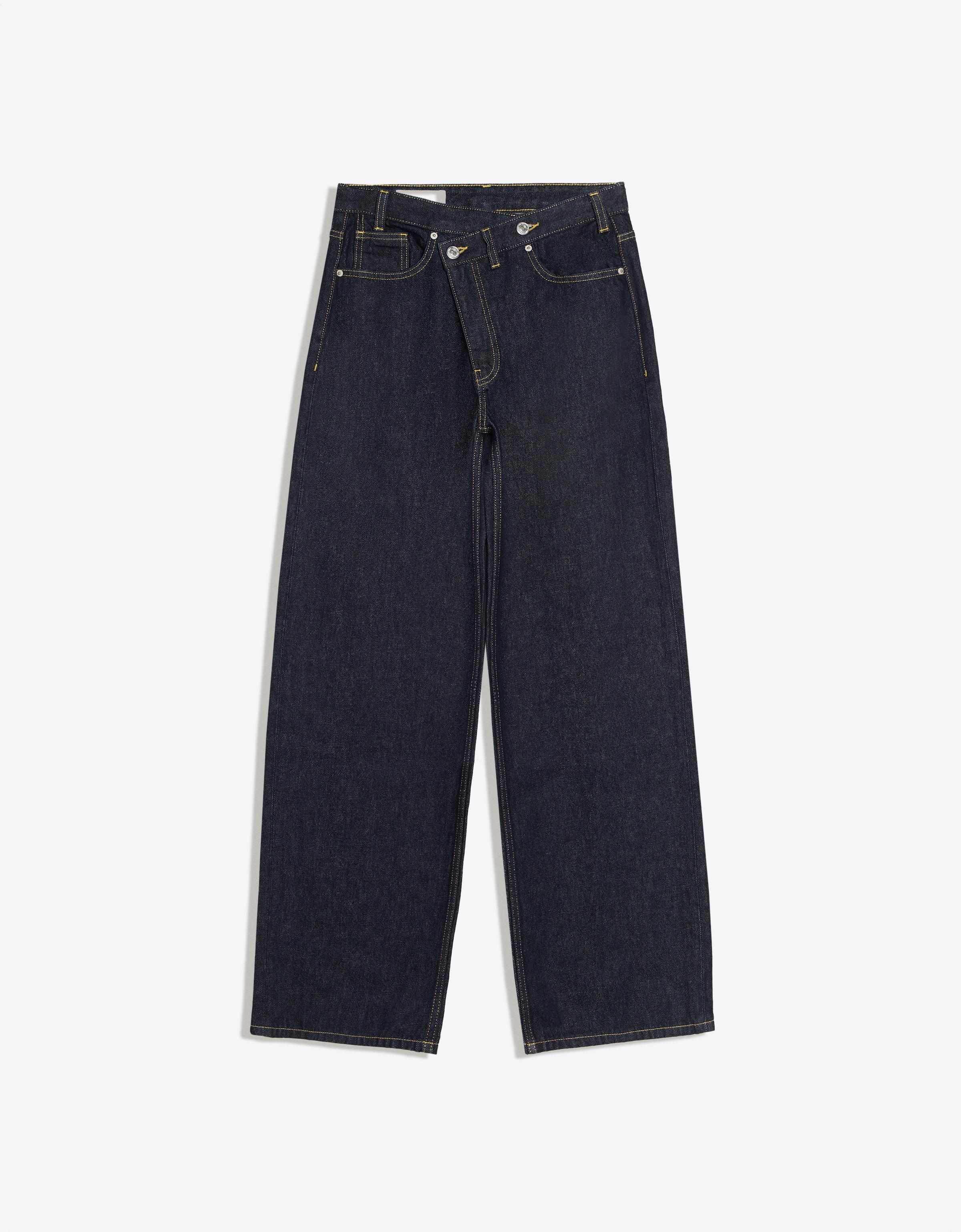 Wide-leg cross-waist jeans — Navy