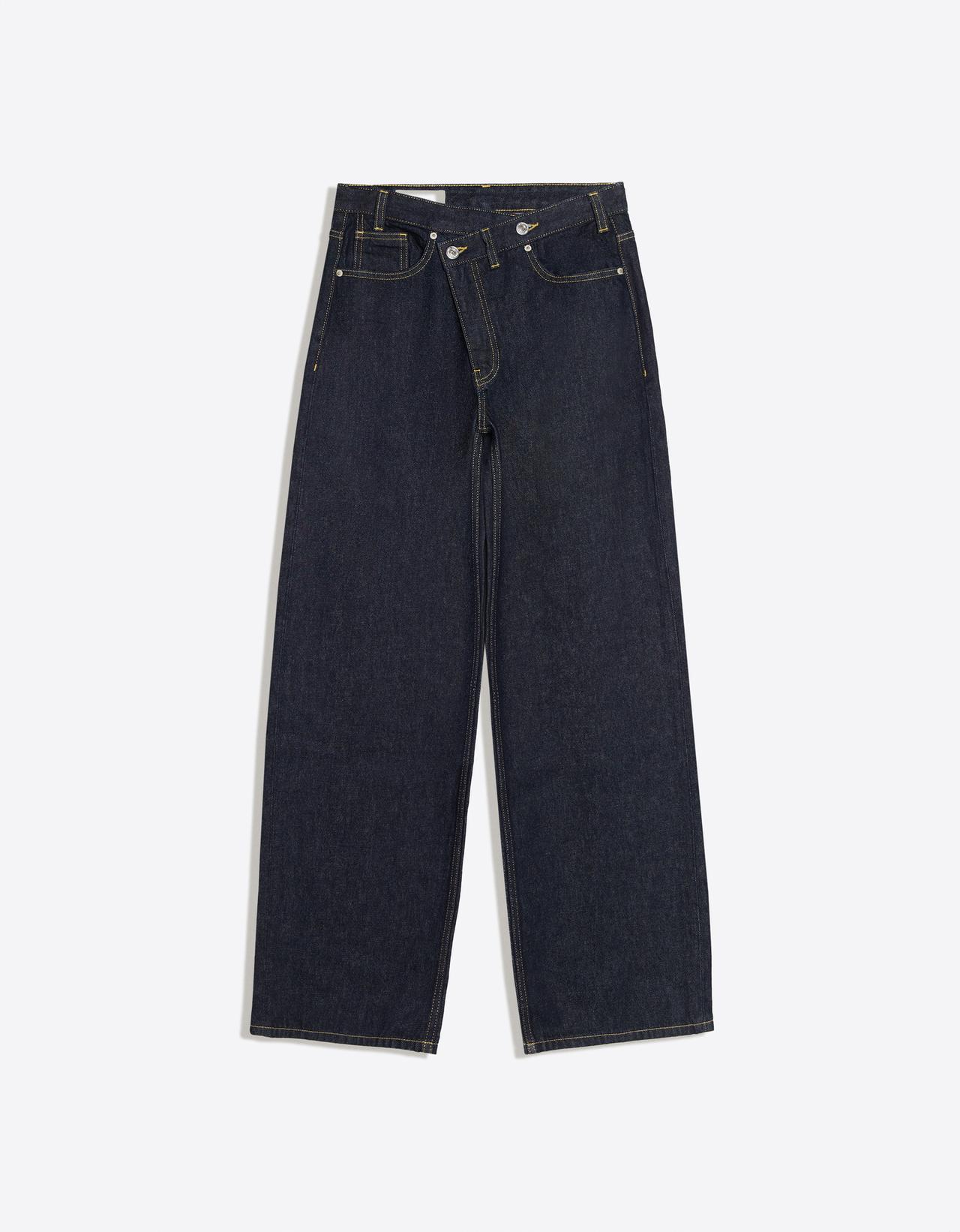 Crossover waist wide-leg jeans — Navy