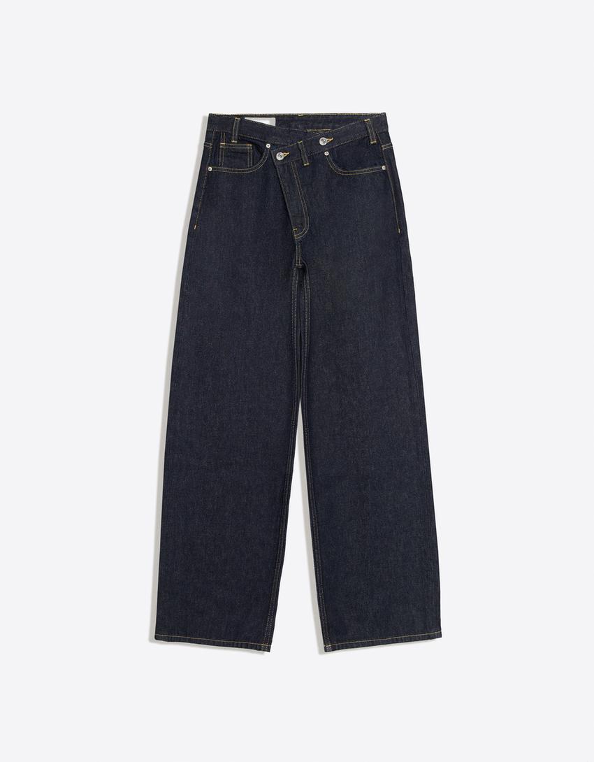 Jeans wide cintura cruzada-Marino