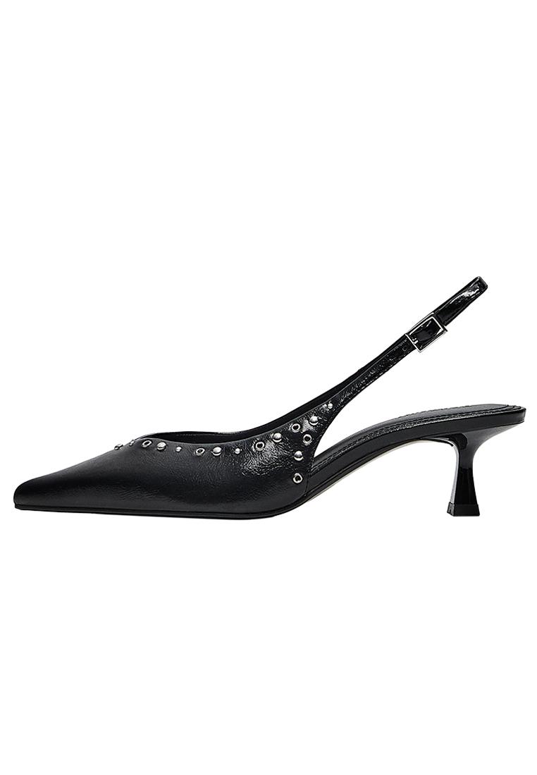 KITTEN HEEL SHOES WITH STUDS — BLACK