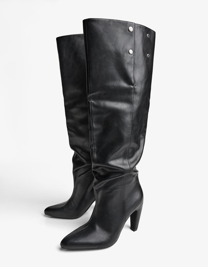 Wide-leg heeled boots-BLACK