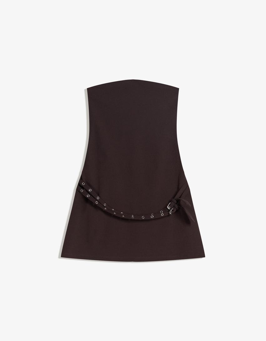 Vestido mini cinturón-Marrón