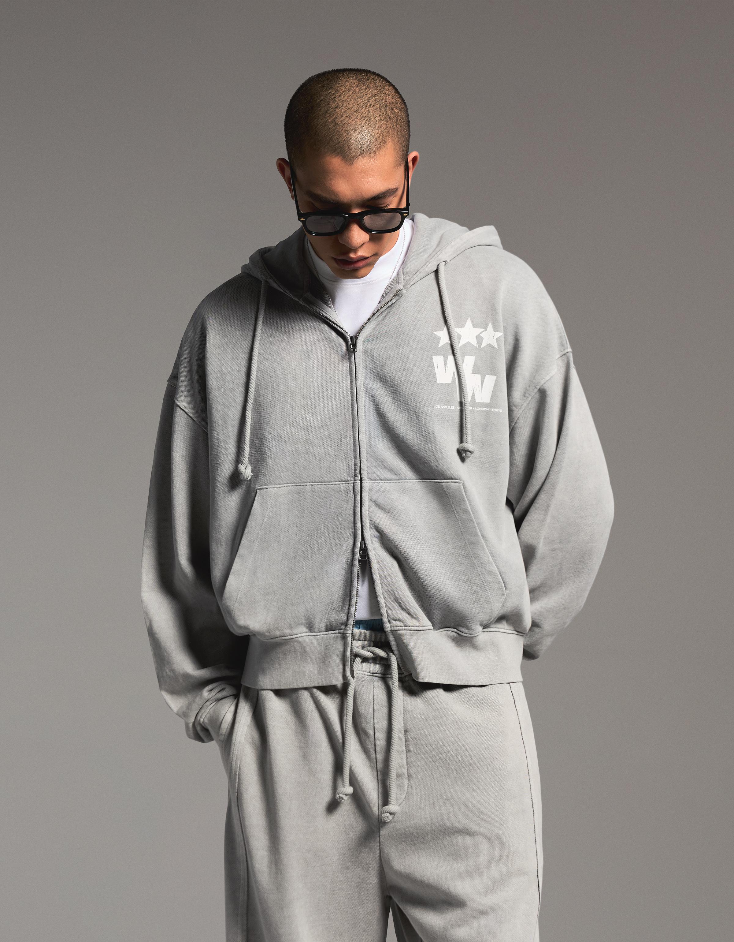 Fermuarlı boxy fit baskılı sweatshirt - Görsel 13